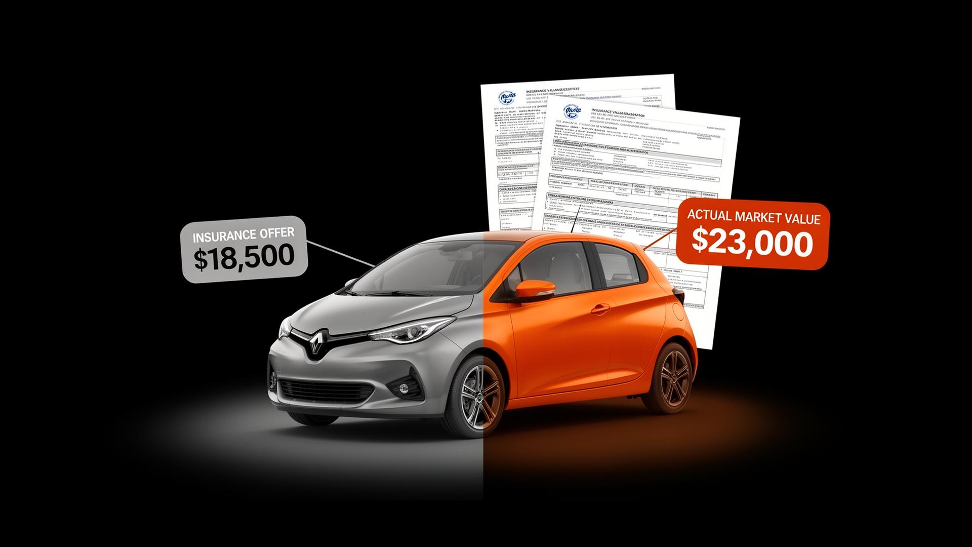 Same vehicle, two valuations: insurance offer versus actual market value
