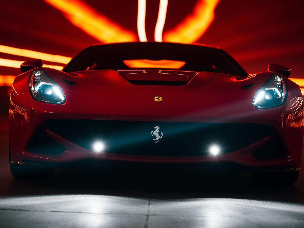 Red sports car with motion light streaks